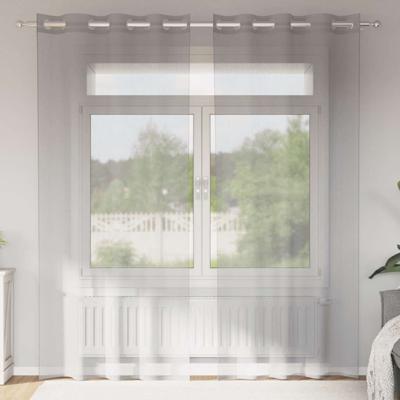 Gordijnen voile met doorvoertules 2 st 140x225 cm lichtgrijs