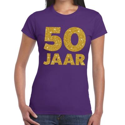 50 jaar verjaardag t-shirt - paars - voor dames - gouden glitter print - jubileum