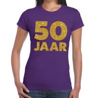 50 jaar verjaardag t-shirt - paars - voor dames - gouden glitter print - jubileum