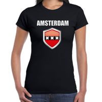 Amsterdam supporter t-shirt met Amsterdamse vlag schild zwart dames