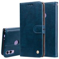 Business stijl olie Wax textuur horizontale Flip lederen case voor Huawei Honor 8C met houder & kaartsleuven & portemonnee (blauw)