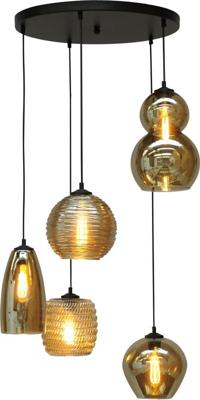 Masterlight Vide hanglampQuinto 5 Ø 50cm 5-lichts zwart met smoke glas - 2262-05-50-5-05-1236