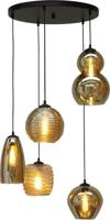 Masterlight Vide hanglampQuinto 5 Ø 50cm 5-lichts zwart met smoke glas - 2262-05-50-5-05-1236