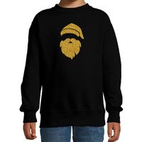 Kerstman hoofd Kerstsweater / Kersttrui zwart voor kinderen met gouden glitter bedrukking 14-15 jaar (170/176)  -