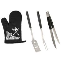 BBQ/barbecue gereedschap set 3-delig RVS met BBQ handschoen The Grillfather