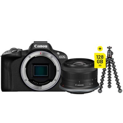Canon EOS R50 zwart + RF-S 18-45mm IS STM + Joby Gorillapod + Peter Hadley SDXC 128GB