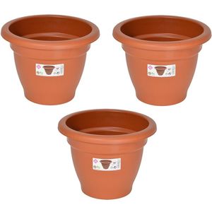 Set van 3x stuks terra cotta kleur ronde plantenpot/bloempot kunststof diameter 20 cm