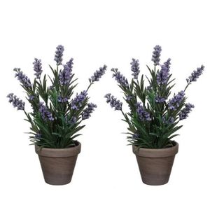 2x Groen/paarse Lavendula/lavendel kunstplanten 33 cm