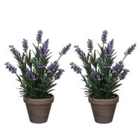 2x Groen/paarse Lavendula/lavendel kunstplanten 33 cm - thumbnail