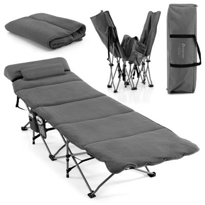 Opvouwbaar Veldbed Campingbed met Matras Kussen en Zijtas tot 150 kg Belastbaar Incl. Draagtas voor Camping Strand Grijs