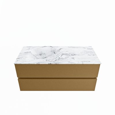 MONDIAZ VICA-DLUX 110cm badmeubel onderkast Oro 2 lades. Inbouw wastafel CLOUD links 1 kraangat, kleur Glace.