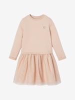 Kerstmeisjesjurk van twee soorten materiaal roze (poederkleur)