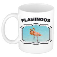 Dieren flamingo beker - flamingos/ flamingo vogels mok wit 300 ml     -