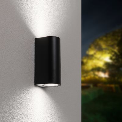 HOFTRONIC™ Douglas dimbare LED Wandlamp - 6000K daglicht wit - GU10 - Rond - Up & Down light - Zwart - IP65 voor buiten