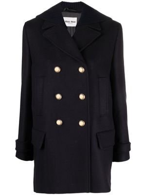 Miu Miu manteau en laine vierge à boutonnière croisée - Bleu