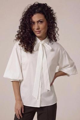 Tramontana Poplin Blouse Bow Detail O02-19-301 Blouse 001100-offwhite