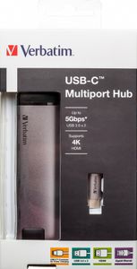 Verbatim USB 3.2 Gen 1 multiport hub, USB-C > 2x USB-A + USB-C + HDMI + RJ-45 usb-hub PD, opladen tot 100 watt