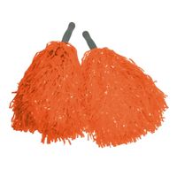 Cheerballs/pompoms - set van 2x - oranje - met franjes en stick handgreep - 25 cm - voor kinderen - thumbnail