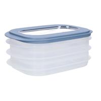 Sunware Vleeswarendoos - 3x - voedsel bewaarbakjes - transparant/blauwgrijs - bakjes