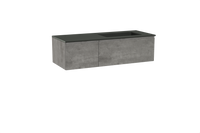 Storke Edge zwevend badmeubel 130 x 52 cm beton donkergrijs met Scuro asymmetrisch rechtse wastafel in kwarts mat zwart