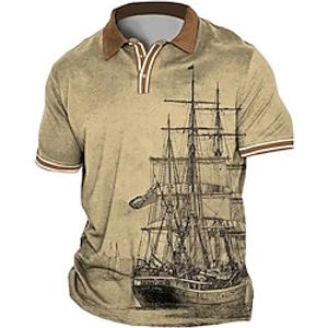 Voor heren POLO Shirt Revers polo Polo's met knopen Golfshirt Grafische prints Wijnoogst Zeilboot Strijkijzer Blozend Roze blauw Groen Khaki Grijs Buiten Straat Korte Mouw Afdrukken Kleding Sport Lightinthebox