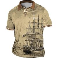 Voor heren POLO Shirt Revers polo Polo's met knopen Golfshirt Grafische prints Wijnoogst Zeilboot Strijkijzer Blozend Roze blauw Groen Khaki Grijs Buiten Straat Korte Mouw Afdrukken Kleding Sport Lightinthebox