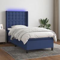 Boxspring met matras en LED stof blauw 100x200 cm