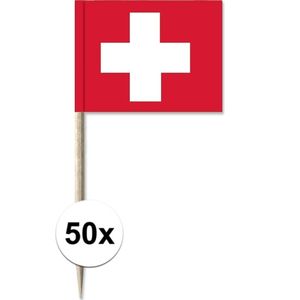 50x Cocktailprikkers Zwitserland 8 cm vlaggetje landen decoratie