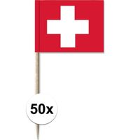 50x Cocktailprikkers Zwitserland 8 cm vlaggetje landen decoratie - thumbnail