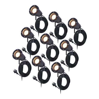HOFTRONIC™ 9x Sydney Prikspot - GU10 - Plug & Play - Warm wit 2700K - 5 Watt - Voor buiten - Priklamp - Zwart - Grondspies - 1.5 meter netsnoer