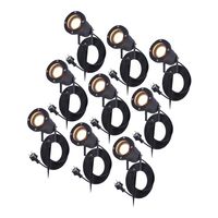 9x Sydney Prikspot - GU10 - Plug & Play - Warm wit 2700K - 5 Watt - Voor buiten - Priklamp - Zwart - Grondspies - 1.5 meter netsnoer - Tuin spots, spo