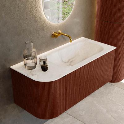 Badmeubel Mondiaz Kurve-Dlux | 105 cm cm | Meubelkleur Ruby | Wastafelkleur Frappe | Solid surface | Wasbak rechter zijde spoelbak | Zonder kraangat(en)