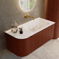 Badmeubel Mondiaz Kurve-Dlux | 105 cm cm | Meubelkleur Ruby | Wastafelkleur Frappe | Solid surface | Wasbak rechter zijde spoelbak | Zonder kraangat(en)