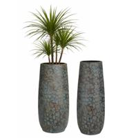 Mica Decorations Bloempot hoog Clemente - 2x - 55 x 21 cm - groen/koper - keramiek - vaas