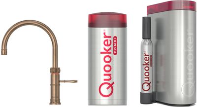 Quooker Classic Fusion Round messing patina met COMBI boiler en CUBE reservoir 5-in-1 kokend water kraan
