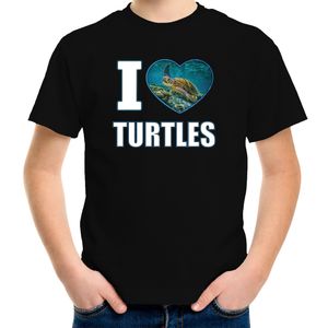 I love turtles t-shirt met dieren foto van een schildpad zwart voor kinderen