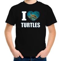 I love turtles t-shirt met dieren foto van een schildpad zwart voor kinderen