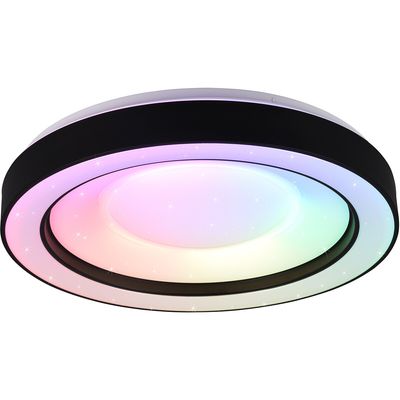 LED Plafondlamp - Plafondverlichting - Trion Aroma - 22W - RGBW - Dimbaar - Aanpasbare Kleur - Afstandsbediening - Sterlicht - Rond - Mat Zwart - Kunststof
