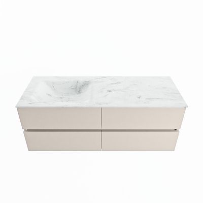 MONDIAZ VICA-DLUX 130cm badmeubel onderkast Linen 4 lades. Inbouw wastafel CLOUD links 1 kraangat, kleur Opalo.