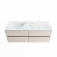 MONDIAZ VICA-DLUX 130cm badmeubel onderkast Linen 4 lades. Inbouw wastafel CLOUD links 1 kraangat, kleur Opalo.