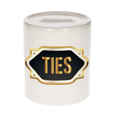 Naam cadeau spaarpot Ties met gouden embleem