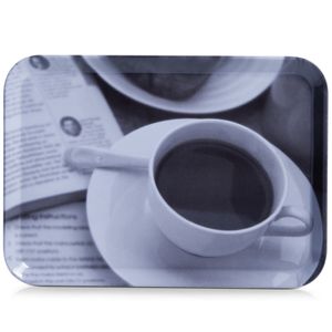 1x Dienbladen kunststof met koffieprint 30 x 22 cm   -