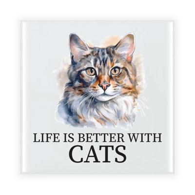 Cadeau tegel kattenliefhebber - Balinees kat/poes - keramiek - waterverf - 15 cm