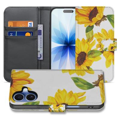 Apple iPhone 17 Hoesje Zonnebloemen Wallet PU Leer 3 Pasjes