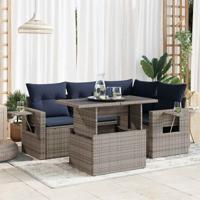 5-delige Loungeset met kussens poly rattan acacia zwart