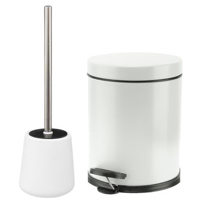 Badkamer/toilet accessoires - WC-borstel en pedaalemmer 5L - metaal - wit