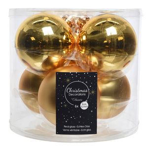 Kerstboomversiering gouden kerstballen van glas 8 cm 6 stuks - Kerstbal