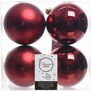 Decoris Kerstballen - 4x st - donkerrood - 10 cm - kunststof - kerstversiering