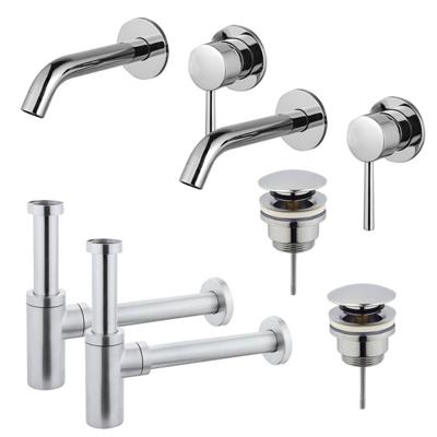 Fortifura Calvi Wastafelkraanset - voor dubbele wastafel - inbouw wastafelkraan - klikwaste plug - design sifon - Chroom 2x SW377814/2x SW696203/2x SW696214