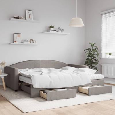 Slaapbank met onderschuifbed en lades 90x200 cm stof taupe